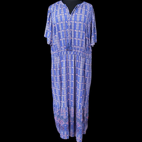Knox Rose Flutter Sleeve Boho Maxi Dress Blue Pink NWT - Picture 3 of 11